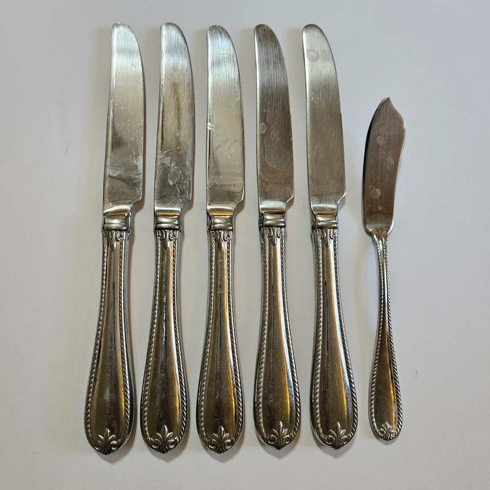 Lenox Tudor Bead-Augusta Stainless Flatware Knives 6 PC Rope Edge 2005-2017 Disc